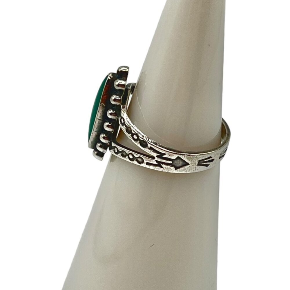 Turquoise And Sterling Silver Long Oval Cocktail Ring Southwestern Bohemian 4.5 - Picture 4 of 7